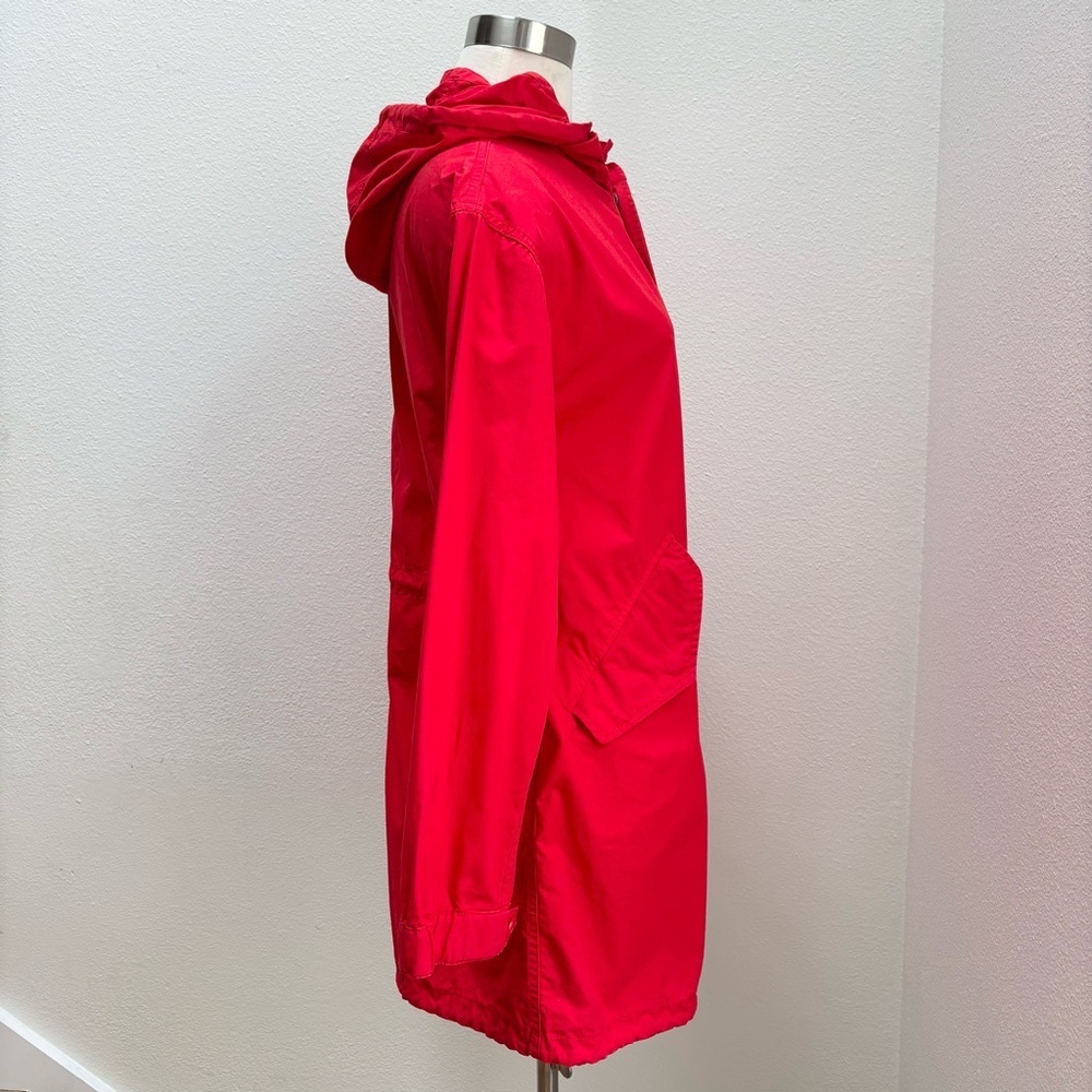 Garnet Hill Utility Jacket Hooded Long Anorak Lightweight Coat Cotton Red Size 6 - Picture 9 of 12